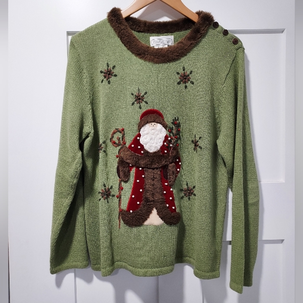 Grannycore Ugly Christmas Sweater Size Large Fair Condition Cottagecore Stains